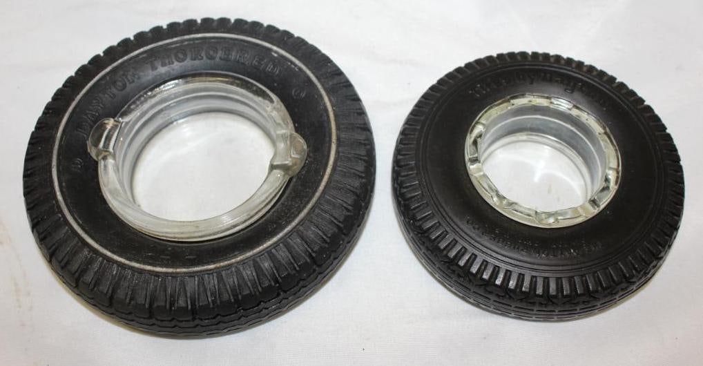 Group of 2 Dayton Advertising Tire Ashtrays: largest 6" diameter
