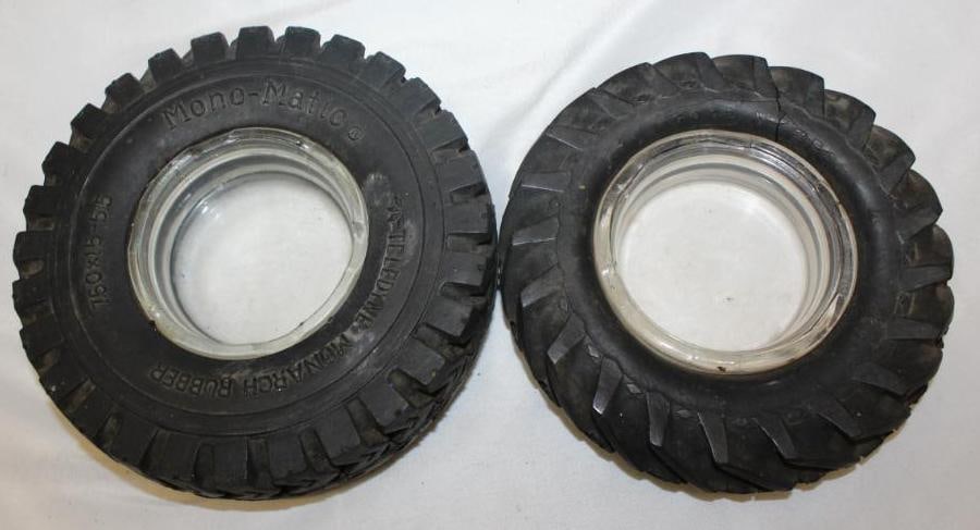 Group of 2 Goodyear and Monarch Advertising Tire Ashtrays: largest 6.5" diameter