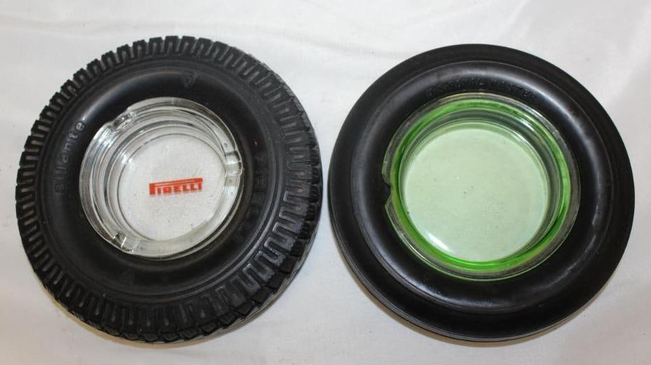 Group of 2 US Royal and Pirelli Advertising Tire Ashtrays: largest 6.5" diameter