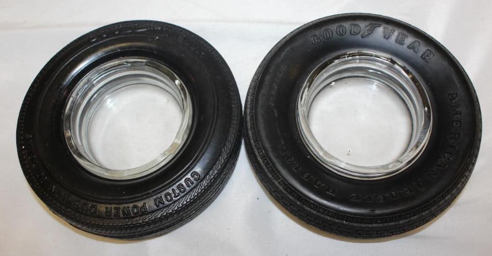 Group of 2 Goodyear Advertising Tire Ashtrays: 6" diameter each