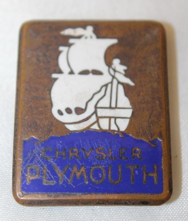 1928-1929 Chrysler Plymouth Radiator Emblem Badge: 1.5" x 1.25", cloisonne