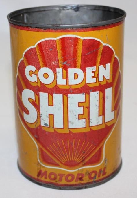 Golden Shell Metal 1 Quart Motor Oil Can (1 of 3)