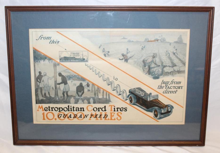 Graphic Metropolitan Cord Tire Sales Flyer 10,000 Mile Guarantee: framed 19.5" x 14"