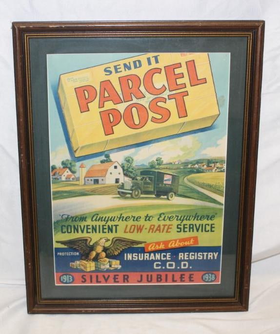 1938 US Mail Parcel Post Framed Advertising Poster (1 of 3)