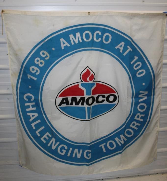 Amoco at 100 Challenging Tomorrow Banner: 57" x 57", has some light staining