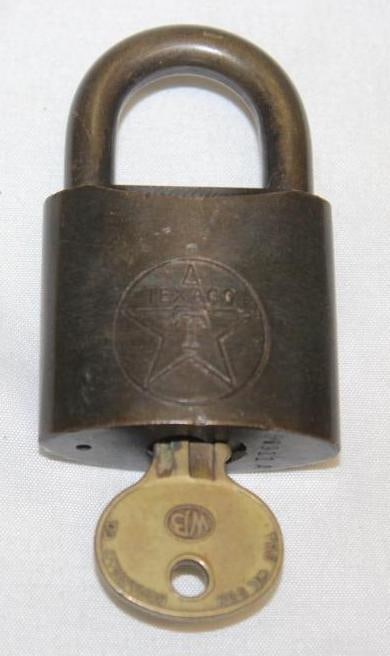 Brass Texaco Service Station Gas Pump Lock w/ Key (1 of 3)
