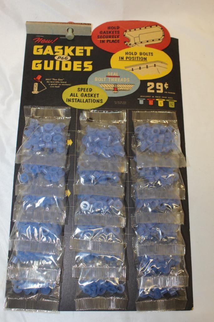 P & G Gasket Guides Advertising Countertop Display: in great condition with only corner wear, includes 18 packages, 1 package has been repaired with tape, 10" x 18" x 2"
