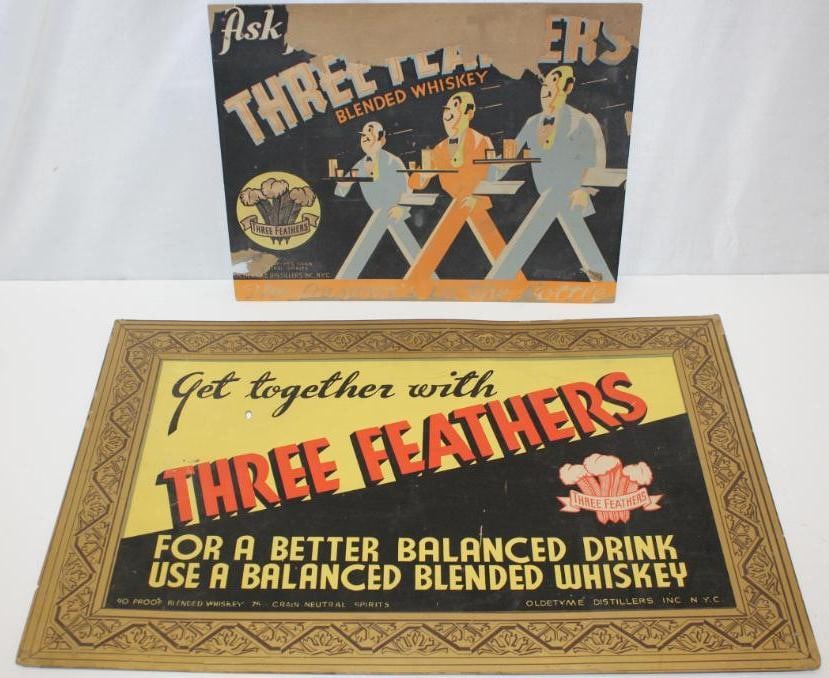 Group of 2 Three Feathers Whiskey Advertising Signs (1 of 4)