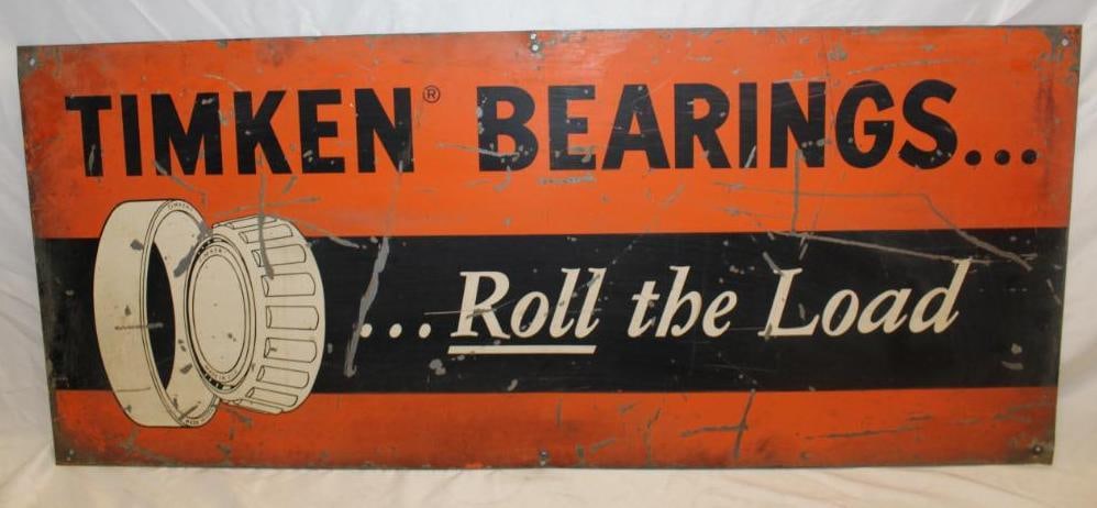 Timken Roller Bearings Advertising Sign: 48" x 20.5"; It has some scratches throughout.