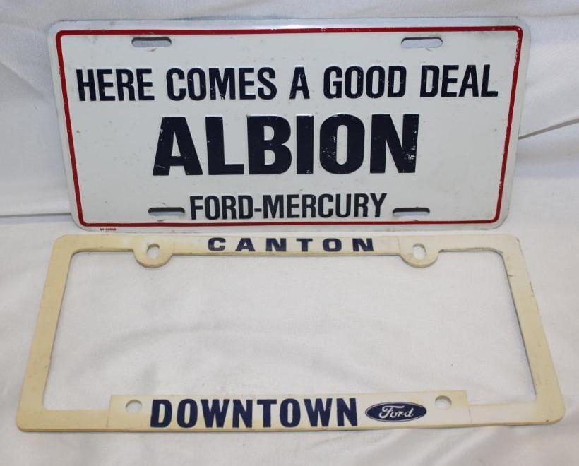 Downtown Ford and Albion Mercury Advertising License Plate and Frame: 12.5" x 6"