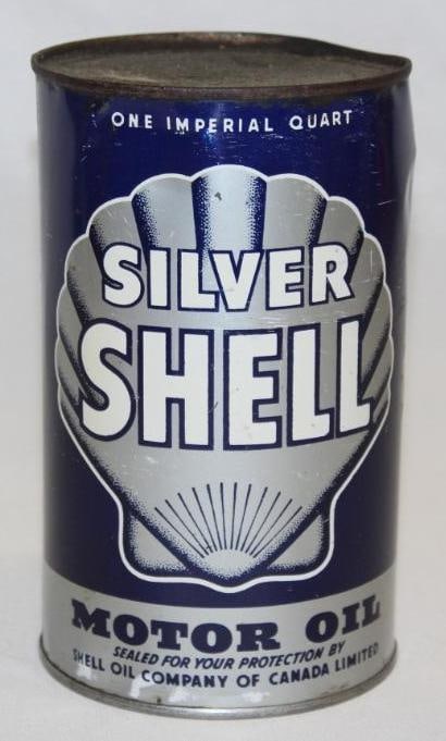 Silver Shell Metal 1 Imperial Quart Motor Oil Can (1 of 4)