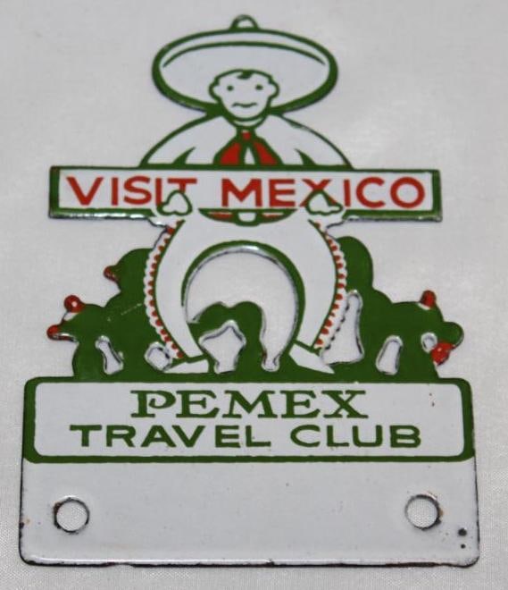 Pemex Travel Club Visit Mexico Porcelain License Plate Topper (1 of 2)