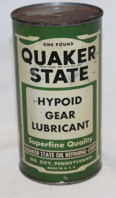 Quaker State 1lb Hypoid Gear Lubricant Oil Can: 5.5" x 3", it is full