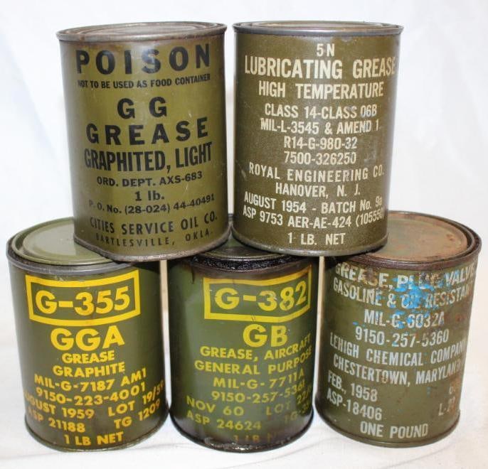 Group of 5 1lb Military Grease Cans Cities Service Lehigh Royal (1 of 5)