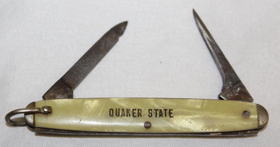 Quaker State Oil Co Advertising Mother of Pearl Pocketknife: 3" x .5"
