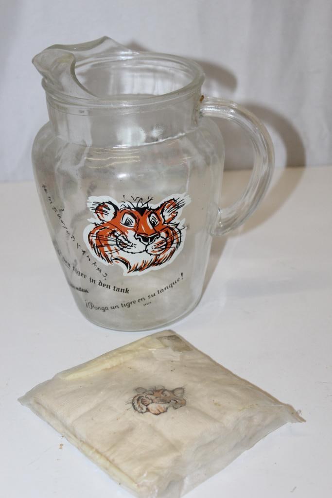 Esso Tiger Drink Pitcher and Napkin Set: 7" x 9" x 4"