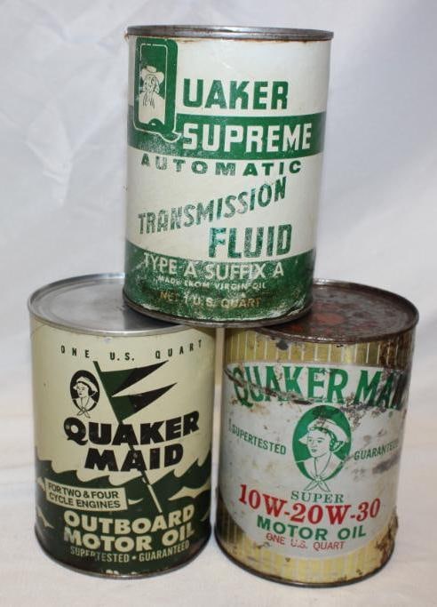 Group of 3 1 Quart Motor Oil Cans Quaker Maid Quaker Supreme (1 of 2)