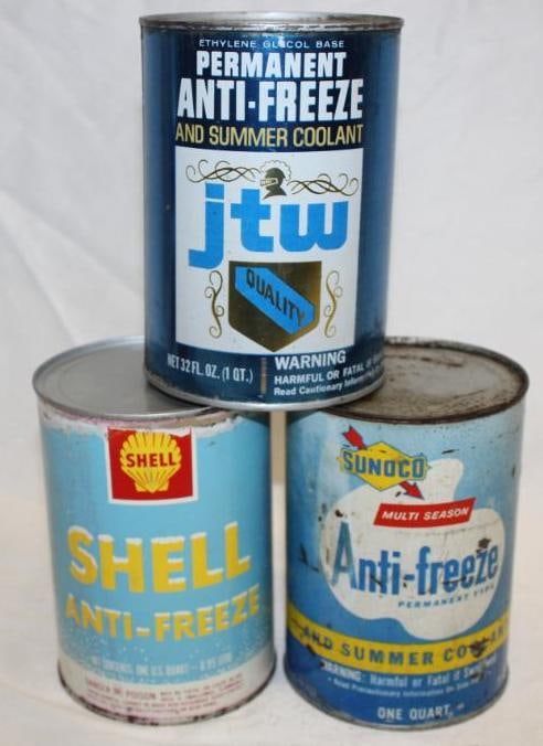 Group of 3 Metal Antifreeze 1 Quart Cans Shell JTW (1 of 2)