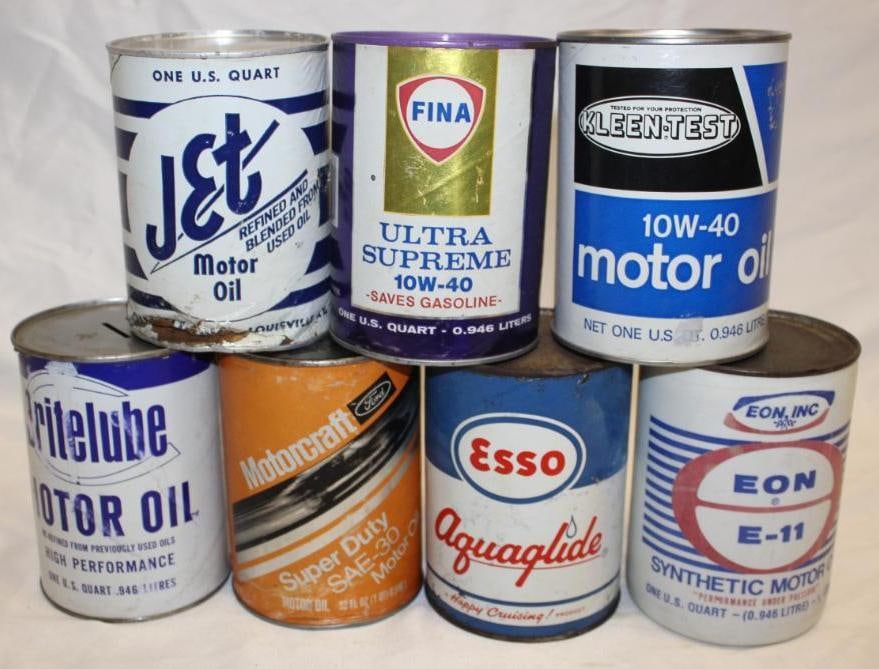 Group of 7 1 Quart Motor Oil Cans Esso Ford Fina Jet (1 of 2)