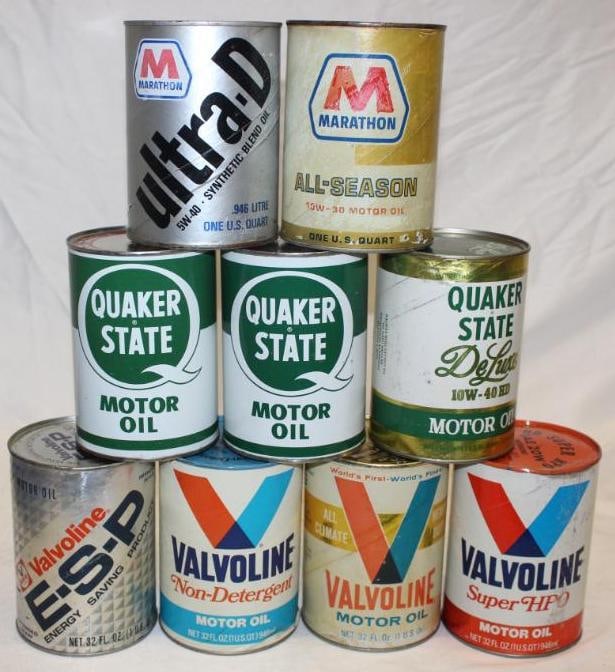 Group of 9 1 Quart Motor Oil Cans Marathon Valvoline Quaker State (1 of 2)