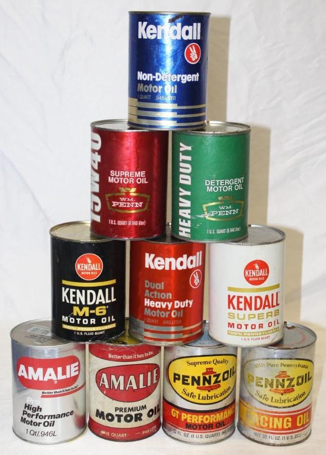 Group of 10 1 Quart Motor Oil Cans Kendall Pennzoil Amalie Wm. Penn (1 of 2)