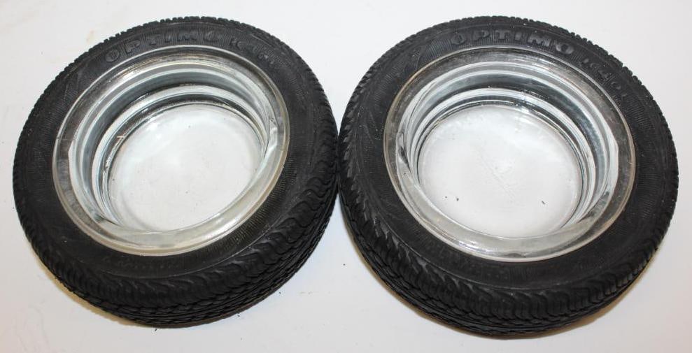 Group of 2 Hankook Optimo Tires Advertising Tire Ashtrays: 5" Diameter each