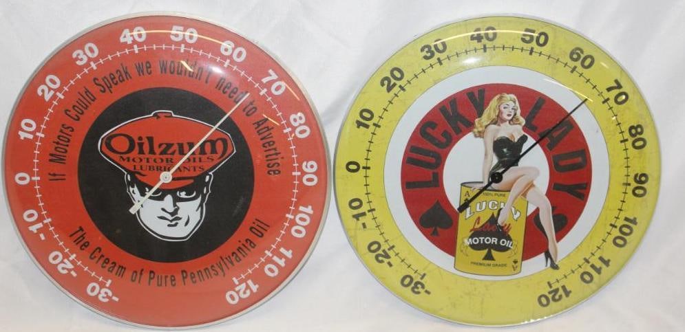 Group of 2 Oilzum and Lucky Lady Modern Advertising Thermometers (1 of 4)