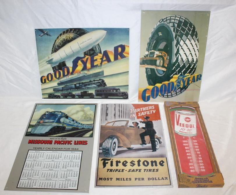 Group of 5 Modern Firestone and Goodyear Tires Signs and Veedol Thermometer (1 of 6)