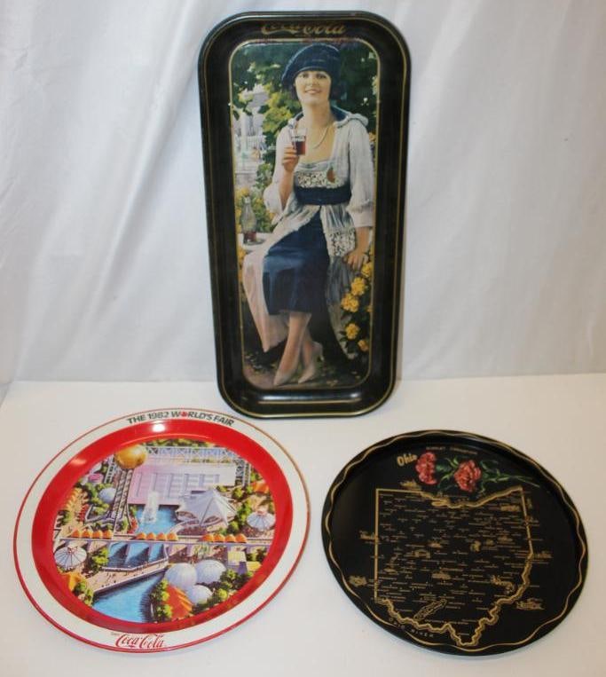 Group of 3 Advertising Serving Trays; 2 Coca-Cola and 1 Ohio (1 of 5)