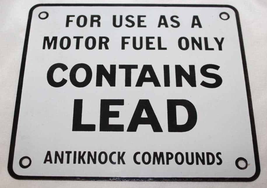 Porcelain Gas Pump Contains Lead Sign (1 of 2)