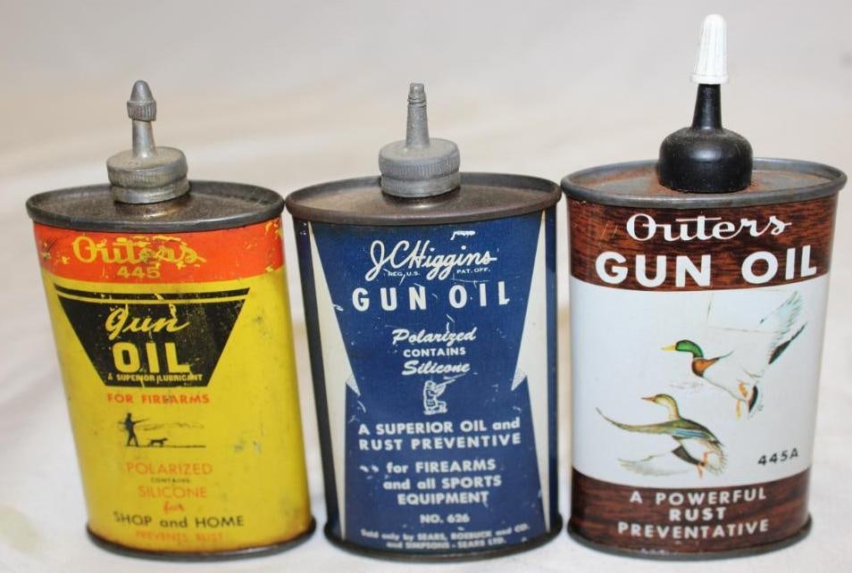 Group of 3 Higgins, and Outers Gun Oiler Cans: 5" x 2.25" x 1" each