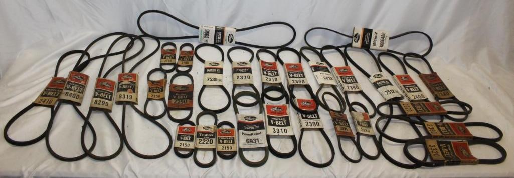 Large Group of Gates Advertising Fan Belts: largest 26" x 5"