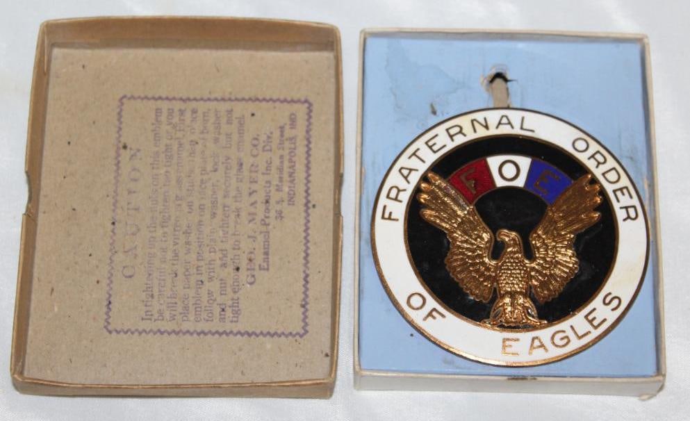 NOS FOE Fraternal Order of Eagles Automobile Radiator Emblem Badge (1 of 2)
