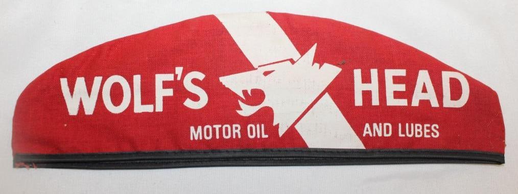 Wolf's Head Service Station Attendant Advertising Hat: It is in very good condition with very bright red. These are often found heavily faded.