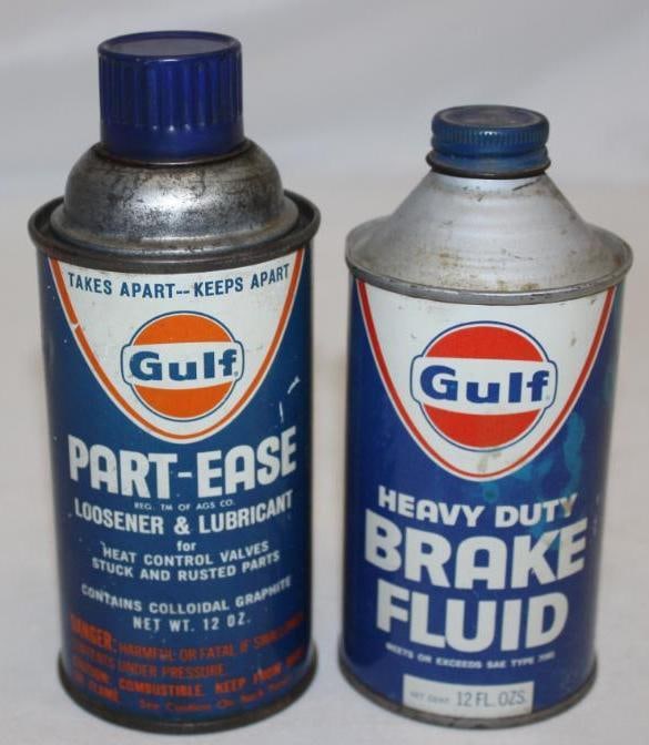 Group of 2 Gulf Part Ease and Brake Fluid Cans (1 of 2)