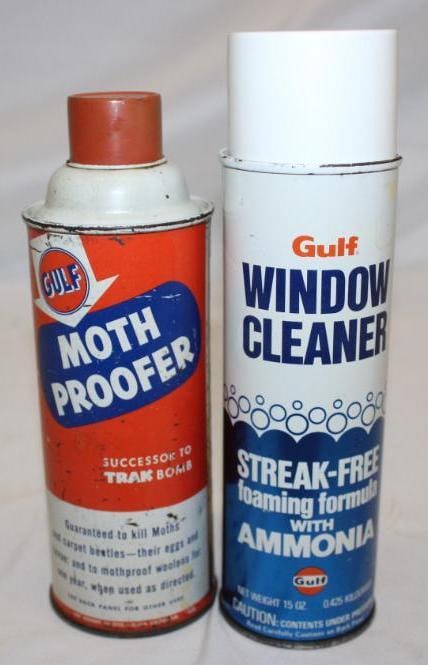 Group of 2 Gulf Moth Proofer and Window Cans: 14 oz and 15 oz