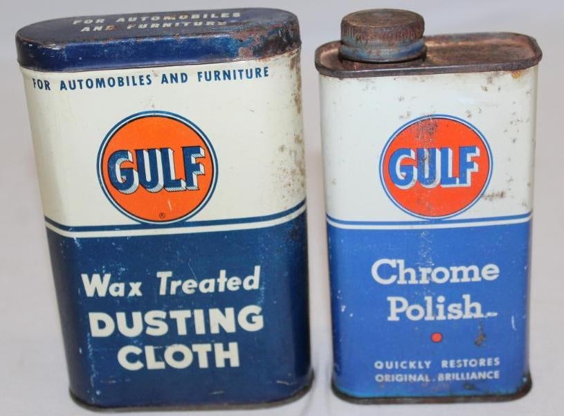 Group of 2 Gulf Dusting Cloth and Chrome Polish Cans (1 of 2)