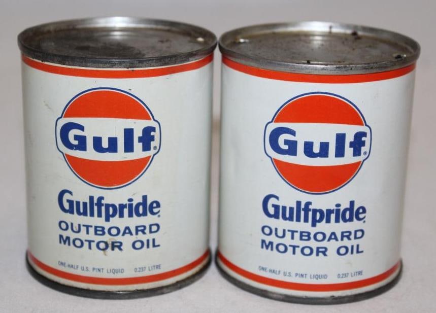 Group of 2 Gulf Gulfpride Outboard Motor Oil Cans (1 of 2)
