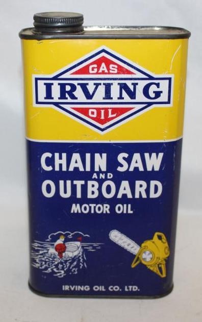 Irving Chainsaw and Outboard Imperial Quart Oil Can: It has some light scratches and wear.