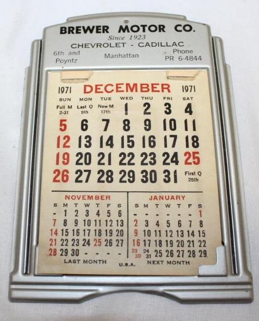 1971 Cadillac Brewer Motor Company Desktop Advertising Calendar: 4" x 5.5"