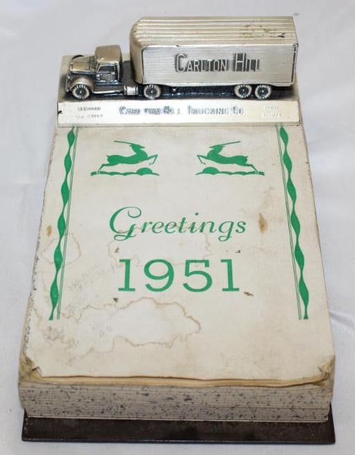 1951 Carlton Hill Trucking Advertising Figural Semi-Truck Daily Desktop Calendar: 5" x 8.5" x 3"
