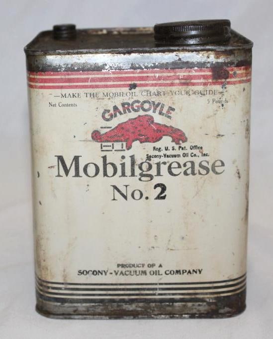 Mobil Gargoyle 5 Lb Grease Can: It has light wear and discoloration throughout.