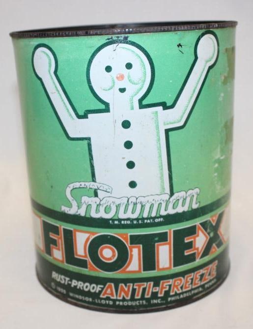 Flowtex Graphic Snowman One Gallon Anti-Freeze Can: It is missing the top lid. There is some some light fading and scratches.