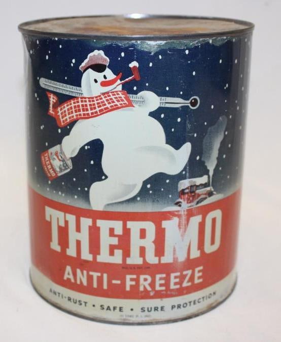 Thermo Graphic Snowman One Gallon Anti-Freeze Can: There are some small dents and wear. It has been drained from the holes in the bottom lid