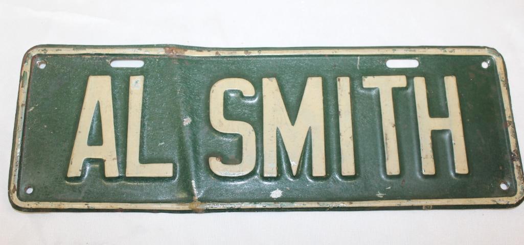 1928 Al Smith For President Advertising License Plate Topper: 14.5" x 5"