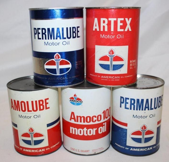 Group of 5 One Quart Motor Oil Cans American Amoco (1 of 2)