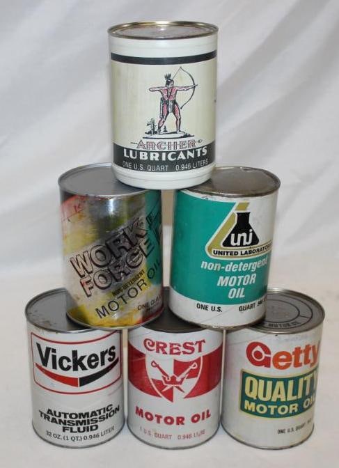 Group of 6 One Quart Motor Oil Cans from OK, KS, NE, TX (1 of 2)