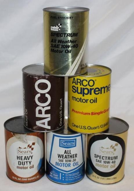 Group of 6 One Quart Motor Oil Cans Sears & ARCO (1 of 2)