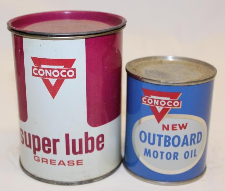 Group of 2 Conoco Outboard Oil and Grease Cans (1 of 2)
