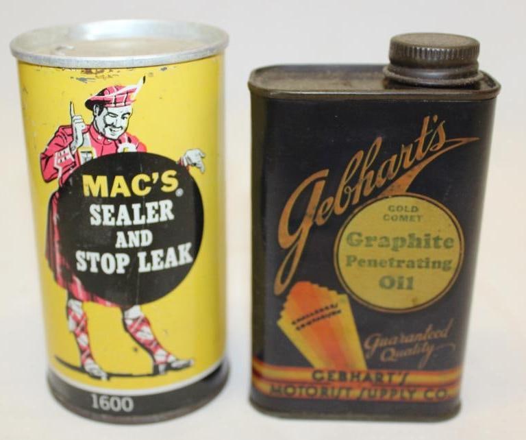 Group of 2 Mac's Sealer and Stop Leak and Gebharts Graphite Oil Cans (1 of 2)